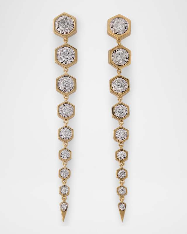 14K Yellow Gold Illusion Bezel Octagon Diamond Drop Earrings
